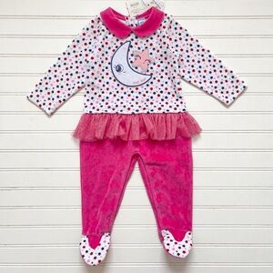 TUC TUC 🇪🇸 NWT Velour Moon & Stars Footed Tulle Tutu Peter Pan Collar Romper